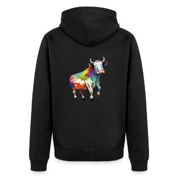 Kuh Zeichnung Regenbogen - Unisex Premium Bio Zip Hoodie - Schwarz - Hinten - Nico (187cm)