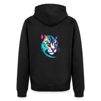 Bunt stilisierter Luchs - Unisex Premium Bio Zip Hoodie - Schwarz - Hinten - Nico (187cm)