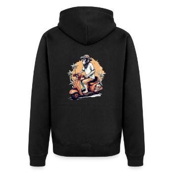 Billy der Affe auf dem Roller - Unisex Premium Bio Zip Hoodie - Schwarz - Hinten - Nico (187cm)