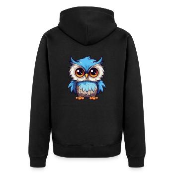 Süße Eule mit großen Kulleraugen - Unisex Premium Bio Zip Hoodie - Schwarz - Hinten - Nico (187cm)