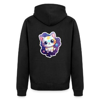 Cute cartoonish kitty floating in space - Unisex Premium Organic Zip Hoodie - black - Back - Nico (187cm)