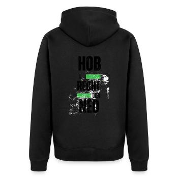 Hob i recht - bayerischer Spruch - Unisex Premium Bio Zip Hoodie - Schwarz - Hinten - Nico (187cm)