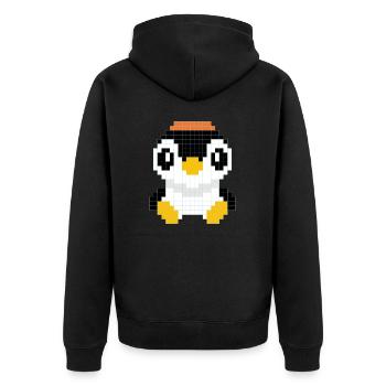 Ein Pinguin mit verpixelter Mütze - Unisex Premium Bio Zip Hoodie - Schwarz - Hinten - Nico (187cm)