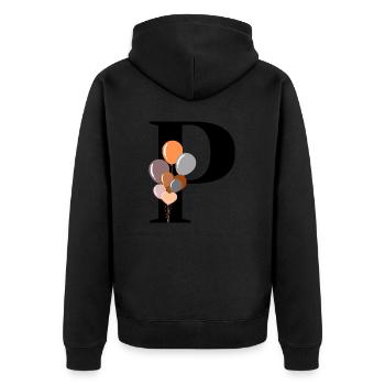 Buchstabe p Geburtstagsballon - Unisex Premium Bio Zip Hoodie - Schwarz - Hinten - Nico (187cm)