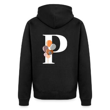 Buchstabe p Geburtstagsballon - Unisex Premium Bio Zip Hoodie - Schwarz - Hinten - Nico (187cm)
