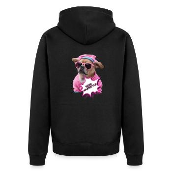 Rosa Wuffstyle - Unisex Premium Bio Zip Hoodie - Schwarz - Hinten - Nico (187cm)
