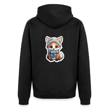 Animals in winter fox with hat and scarf - Unisex Premium Organic Zip Hoodie - black - Back - Nico (187cm)