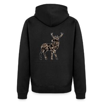 Hirsch - Unisex Premium Bio Zip Hoodie - Schwarz - Hinten - Nico (187cm)
