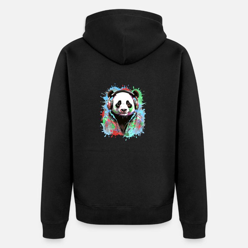 Panda, Kopfhörer,panda mit kopfhörer, illustration - Unisex Premium Bio Zip Hoodie - Schwarz