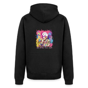 Bunt, Graffiti, illustration, Iris Apfel - Unisex Premium Bio Zip Hoodie - Schwarz - Hinten - Nico (187cm)