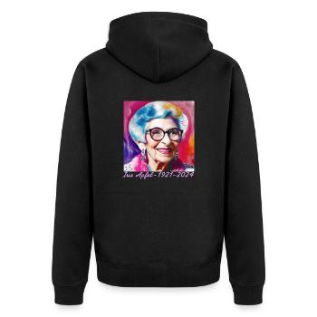 Iris Apfel,bunt, Graffiti, illustration, Aquarell - Unisex Premium Bio Zip Hoodie - Schwarz - Hinten - Nico (187cm)