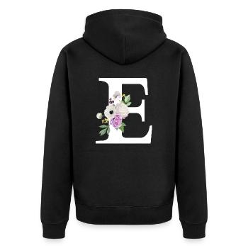 Lettre e floral violet - Veste à capuche bio Premium Unisexe - noir - Dos - Nico (187cm)