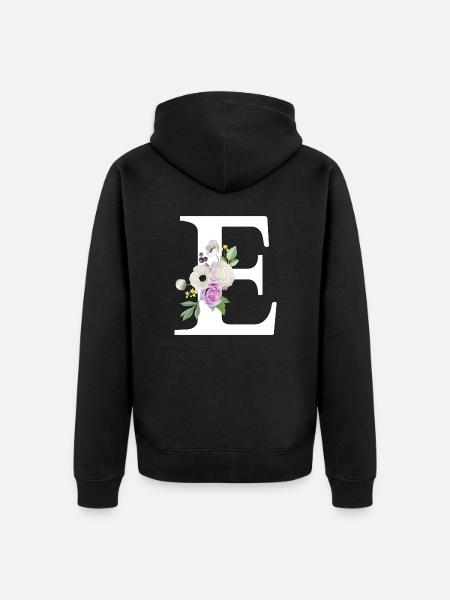 Purple Floral Letter E - Unisex Premium Organic Zip Hoodie - black