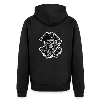 Pirat / Ahoi / Anker / Kapitän / Totenkopf / Rum - Unisex Premium Bio Zip Hoodie - Schwarz - Hinten - Nico (187cm)