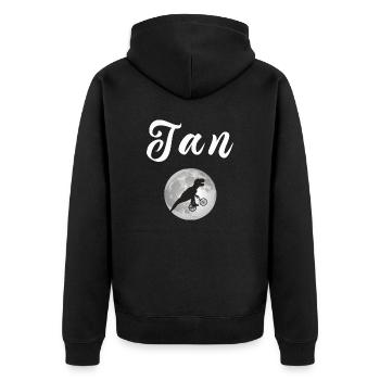 JAN - Schöner Jungen Name mit Dinosaurier - Unisex Premium Bio Zip Hoodie - Schwarz - Hinten - Nico (187cm)
