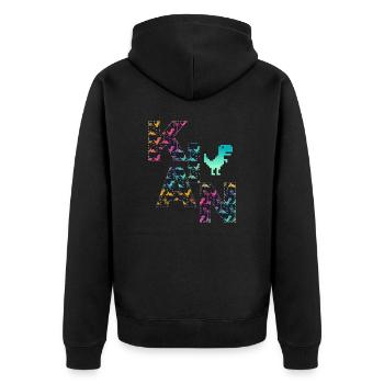 KIAN - Schöner Jungen Name mit Dinosaurier - Unisex Premium Bio Zip Hoodie - Schwarz - Hinten - Nico (187cm)