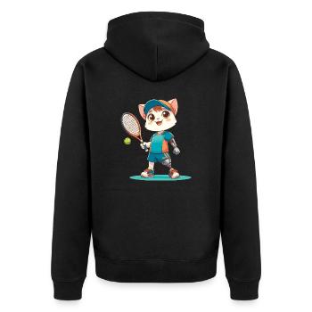 Sportkatze: Tennisspielerin, Beinprothese - Unisex Premium Bio Zip Hoodie - Schwarz - Hinten - Nico (187cm)
