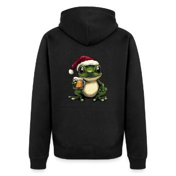 Frosch Weihnachten Bier - Unisex Premium Bio Zip Hoodie - Schwarz - Hinten - Nico (187cm)