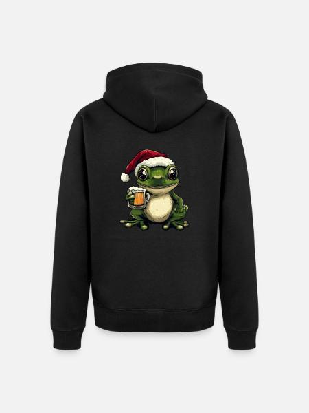 Frog Christmas Beer - Unisex Premium Organic Zip Hoodie - black