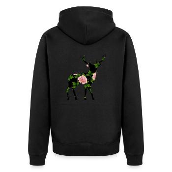Hirsch - Unisex Premium Bio Zip Hoodie - Schwarz - Hinten - Nico (187cm)