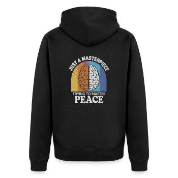 Meisterwerk des inneren Friedens - Unisex Premium Bio Zip Hoodie - Schwarz - Hinten - Nico (187cm)