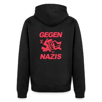 FCK NZS - Zeichen setzen gegen Rechts, Gegen Nazis - Unisex Premium Bio Zip Hoodie - Schwarz - Hinten - Nico (187cm)