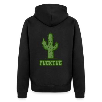 Fucktus - Fuck you Kaktus - Mittelfinger - Unisex Premium Bio Zip Hoodie - Schwarz - Hinten - Nico (187cm)