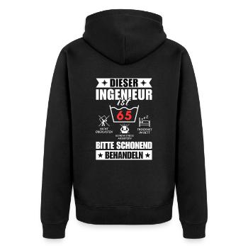 Dieser Ingenieur ist 65. Schonend behandeln - Unisex Premium Bio Zip Hoodie - Schwarz - Hinten - Nico (187cm)