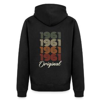 1961 Original Vintage Geburtstagsgeschenk 1961 - Unisex Premium Bio Zip Hoodie - Schwarz - Hinten - Nico (187cm)