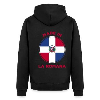 La Romana Dominikanische Republik - Unisex Premium Bio Zip Hoodie - Schwarz - Hinten - Nico (187cm)