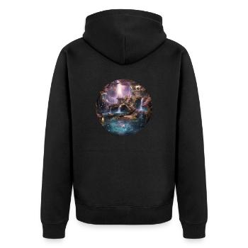 Einhüllende Sternenzauber - Unisex Premium Bio Zip Hoodie - Schwarz - Hinten - Nico (187cm)