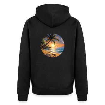 Entspannter Küstenausflug: Wellenmagie im Sommer - Unisex Premium Bio Zip Hoodie - Schwarz - Hinten - Nico (187cm)