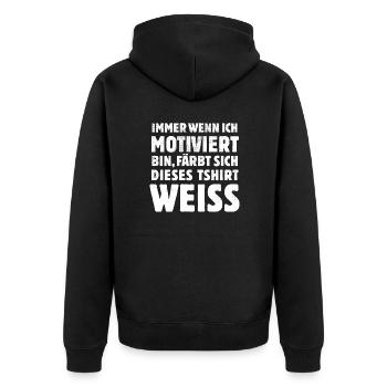 Wenn ich motiviert bin - witzige Sprüche - Unisex Premium Bio Zip Hoodie - Schwarz - Hinten - Nico (187cm)