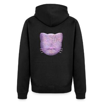 Lila Katzenlogo - Unisex Premium Bio Zip Hoodie - Schwarz - Hinten - Nico (187cm)