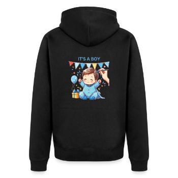 It s a Boy - Unisex Premium Bio Zip Hoodie - Schwarz - Hinten - Nico (187cm)