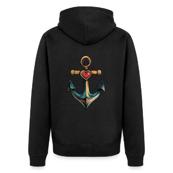 Anker Herz - Unisex Premium Bio Zip Hoodie - Schwarz - Hinten - Nico (187cm)