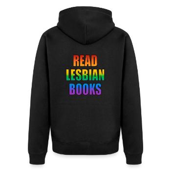 Lesen Sie lesbische Bücher - Unisex Premium Bio Zip Hoodie - Schwarz - Hinten - Nico (187cm)