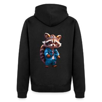 Happy Chibi raccoon racoon in jeans - Unisex Premium Organic Zip Hoodie - black - Back - Nico (187cm)
