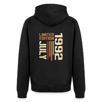 Juli 1992 Geburtstagsgeschenk 1992 Juli 1992 - Unisex Premium Bio Zip Hoodie - Schwarz - Hinten - Nico (187cm)