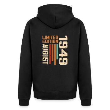 August 1949 Geburtstagsgeschenk August 1949 August - Unisex Premium Bio Zip Hoodie - Schwarz - Hinten - Nico (187cm)
