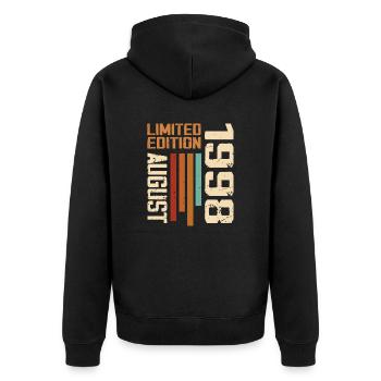August 1998 Geburtstagsgeschenk August 1998 August - Unisex Premium Bio Zip Hoodie - Schwarz - Hinten - Nico (187cm)