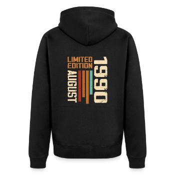 August 1990 Geburtstagsgeschenk August 1990 August - Unisex Premium Bio Zip Hoodie - Schwarz - Hinten - Nico (187cm)