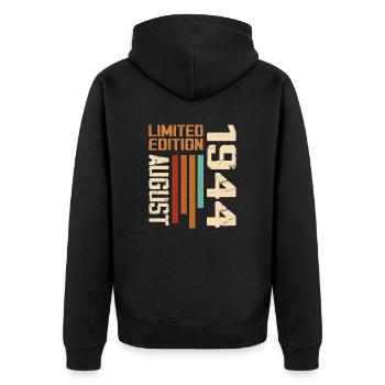 August 1944 Geburtstagsgeschenk August 1944 August - Unisex Premium Bio Zip Hoodie - Schwarz - Hinten - Nico (187cm)