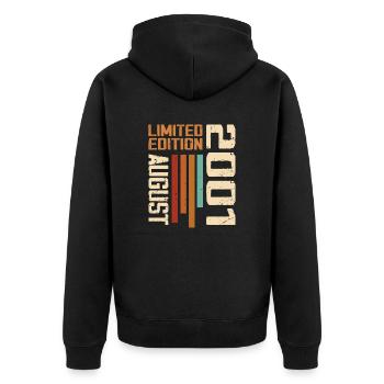 August 2001 Geburtstagsgeschenk August 2001 August - Unisex Premium Bio Zip Hoodie - Schwarz - Hinten - Nico (187cm)
