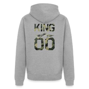 King - Queen Geschenk Geschenkidee - Unisex Premium Bio Zip Hoodie - Grau meliert - Hinten - Nico (187cm)