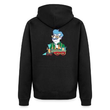 Modelleisenbahn Opa Zug Eisenbahner Schaffner - Unisex Premium Bio Zip Hoodie - Schwarz - Hinten - Nico (187cm)