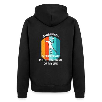 Badminton Federball Badmintonspieler Schokolade - Unisex Premium Bio Zip Hoodie - Schwarz - Hinten - Nico (187cm)