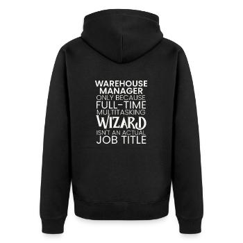 Warehouse Manager multitasking Wizard - Unisex Premium Bio Zip Hoodie - Schwarz - Hinten - Nico (187cm)