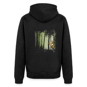 Funny comic bear hidden in the forest - Unisex Premium Organic Zip Hoodie - black - Back - Nico (187cm)