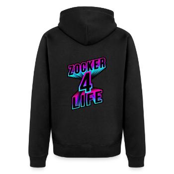 Zocker 4 Life - neon 3d gaming spruch - Unisex Premium Bio Zip Hoodie - Schwarz - Hinten - Nico (187cm)